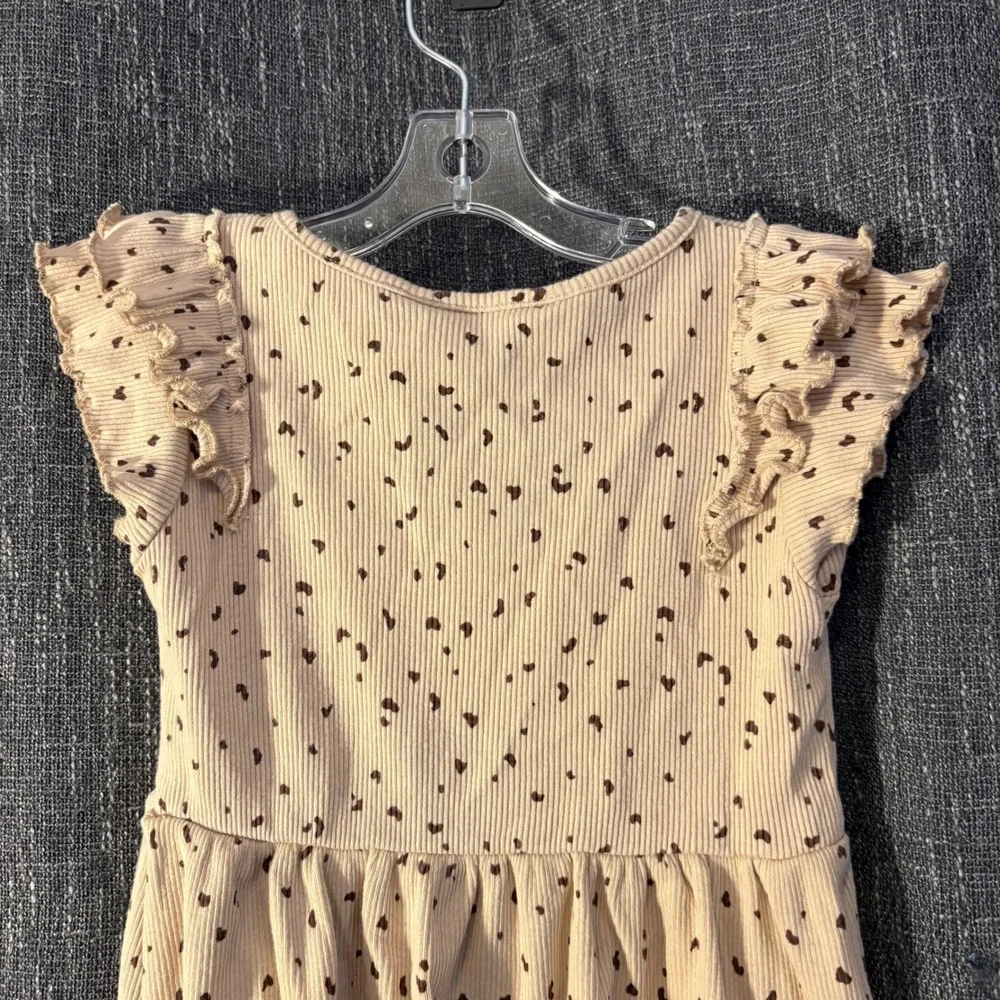 H&M Girls Ribbed Heart Leopard Animal Print Dress Beige Brown‎ (Girls 2T)